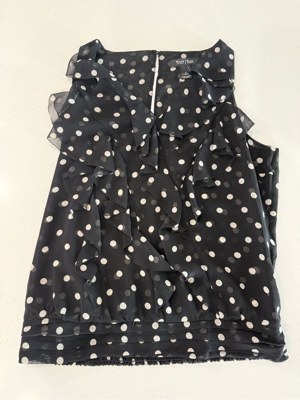 White House Black Market Black Blouse with White Polka Dots